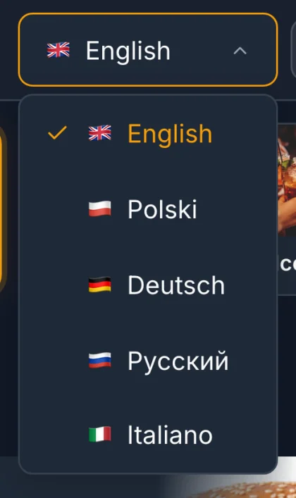 The QR menu language picker, enlarged