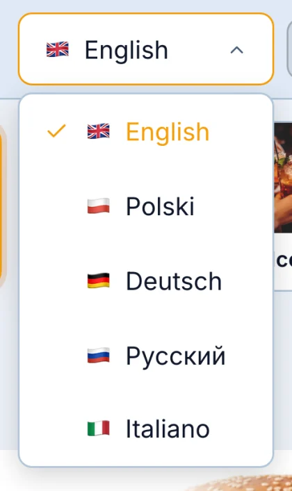 The QR menu language picker, enlarged